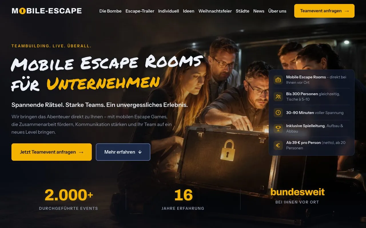 mobile-escape.com homepage